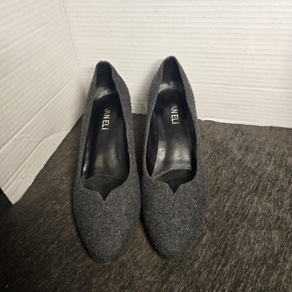 Vaneli Womens Gray Wool Notched Kitten Heel Pointed Toe Pumps Size 7.5N